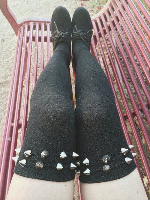 Silver Stud Knee High Socks and black shoes detail