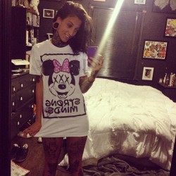 xstrongxmindsx:  @pizza_shrapnel in her Minnie tee. Sorry I took so long to get it to you! #strongminds #straightedge #sxe #drugfree #alcoholfree #minniemouse #disney 