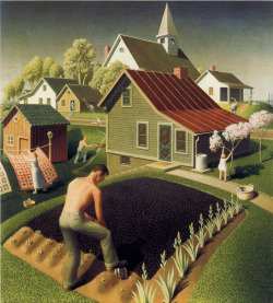 lilacsinthedooryard: Grant Wood (United States,1891-1942) Spring in Town 1941 