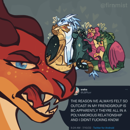 a digital meme drawing featuring the Jade winglet from wings of fire. detailed ID below.
