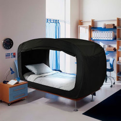 sixpenceee:  Privacy Pop has created something to make nap time even better – it’s called The Bed Tent! The Bed Tent is exactly what the name suggest – a tent that attaches to most beds (depending on the size) to create a dark little cocoon to sleep