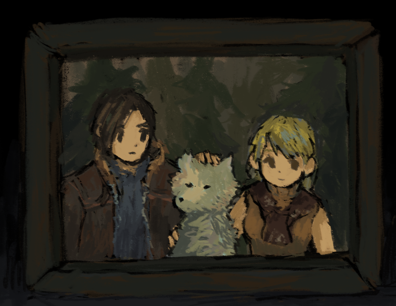 the blue sun — A family photo of Leon, Ashley, and the wolf Leon