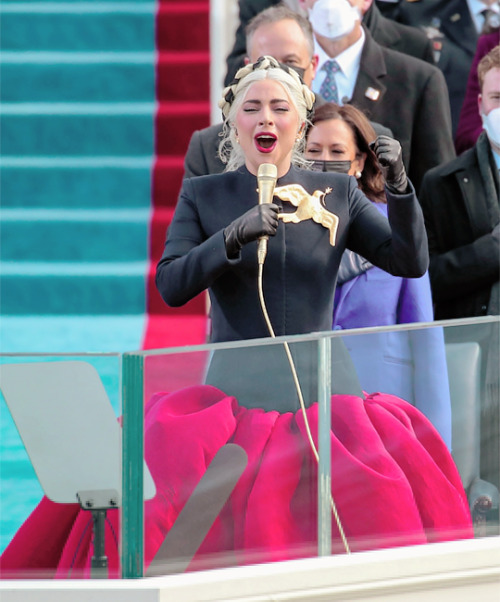 Lady Gaga singing the National Anthem at the 59th Presidential Inauguration Ceremony of Joe Biden an