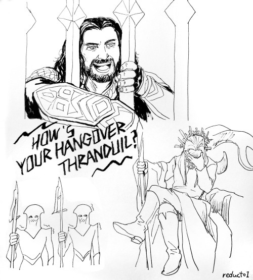 thegoldening: reducto1art:Doodles on: What if Thranduil invite the dwarves to his Mirkwood elf party