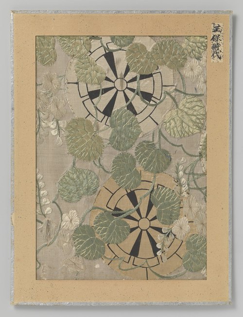 Embroidered textile fragments (Japan, 16th-19th century).1) Autumn plants (1764 - 1771)2) Wheels and