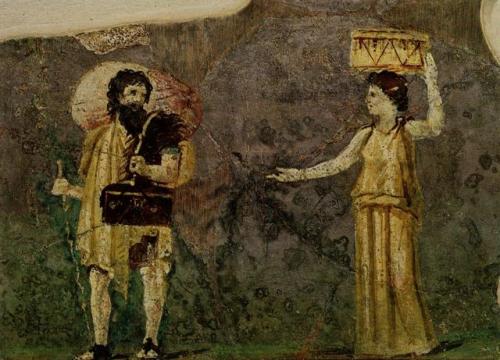 Wall painting from the garden of the Villa Farnesina, depicting the married Cynic philosophers Crate