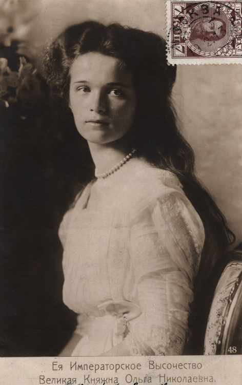 Grand Duchess Olga Nikolaevna, 1910. With bonus Nicholas II stamp!