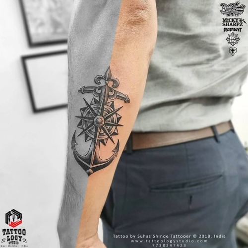 compass tattoo with anchor