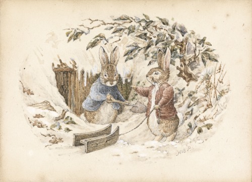 peterrabbit2007:In the spirit of the winter season, here is Beatrix Potter’s drawing titled “Two Rab
