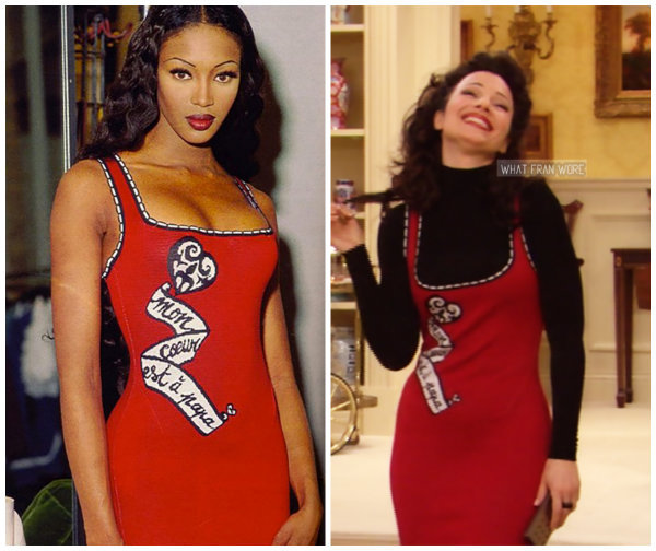 Queen Naomi taught Fran.
What Fran Wore: Rare Azzedine Alaia “Mon Coeur est à Papa” Dress (1992)