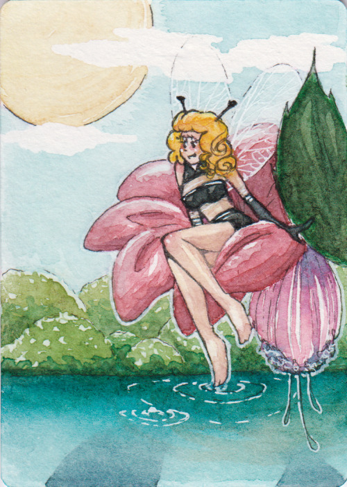 little bee Maja in pin-up style drawin with watercolour in aceo size