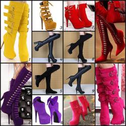ideservenewshoesblog:  New Vogue Sumptuous Girl Wearing Knee Top Stiletto Boots - Yellow