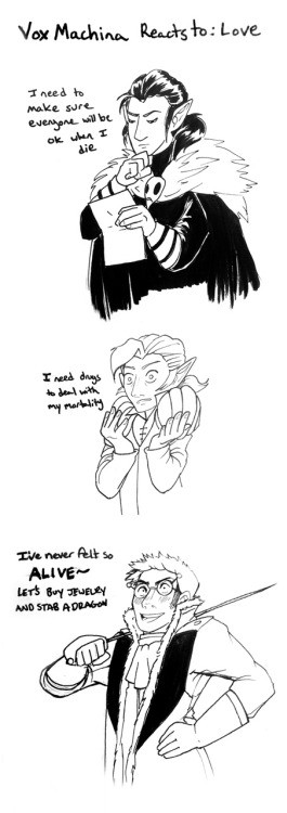 the-great-designo:The men of Vox Machina have very distinct ways of dealing with their feelings.