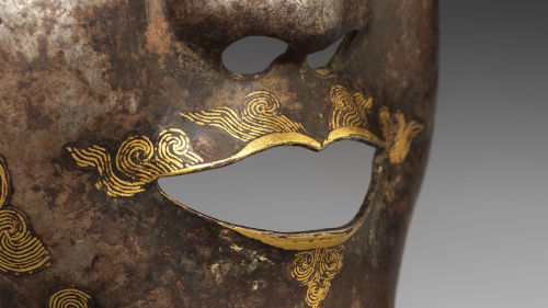 Tibetan War Mask, 14th–16th century,Iron, Gold, Copper AlloyDimensions: H. 7 11/16 in. (19.5 cm); W.