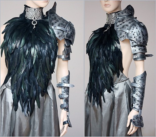 ambiguousava:  Blue Metallic Corsage & Dark Silver Armor Feather Dress and Leather Armor (by Pink Absinthe) 