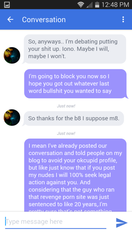 unskinny: largeandlovely: queenfattyoftherollpalace: After being blocked on kik he messaged me on ok