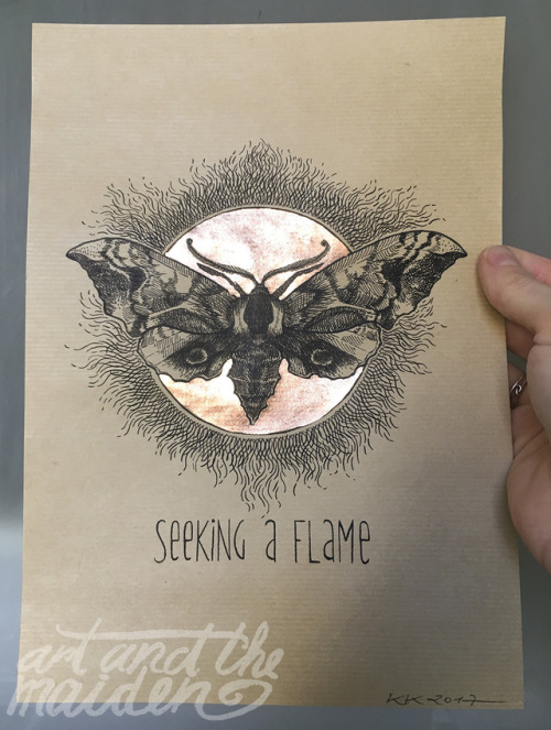 Hawk-eyed moth, digital print and copper leafI’ve put lots of new prints in my shop, and am do