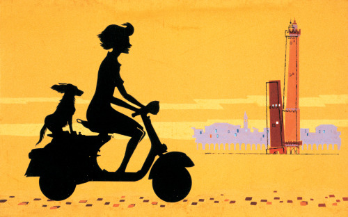 Bernard Villemot, poster illustration for Vespa scooters, 1956. Via vespa-house.com.au