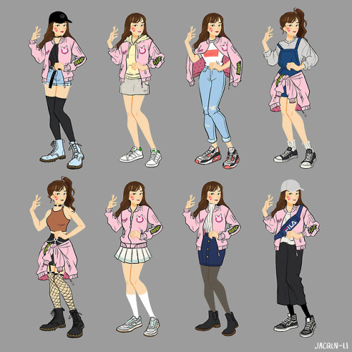 all of the outfits from my d.va jacket looks set!! had so much fun thinking about how to style one p