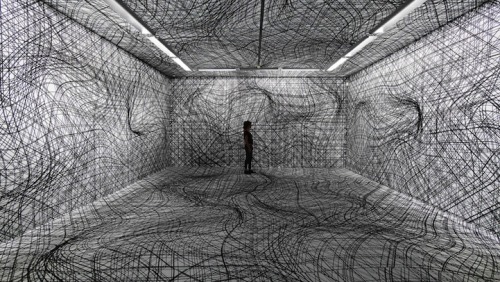 mymodernmet:Peter Kogler’s geometric patterns transform flat, white walls with illusions of dizzying underground tunnels. 