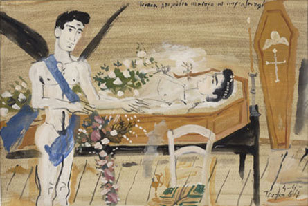 Illustration for Cavafy&rsquo;s poem Lovely White Flowers, 1964, Yiannis Tsaroychiswww.w