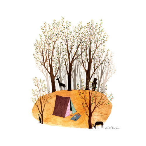 sosuperawesome:Forest CafeAdventureCampingSpring LakeBy Wei Zhou on Etsy