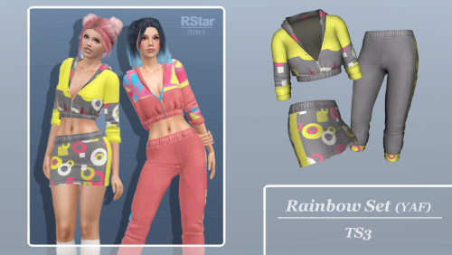 TS3 - Rainbow Set - downloadOriginal meshes by me;Age: YAF &amp; AF;Tops &amp; Bottoms sections;Cate