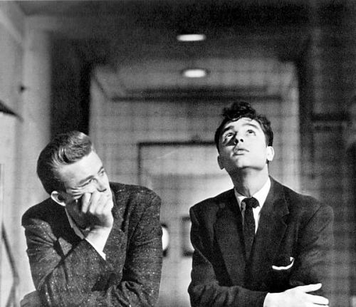 wehadfacesthen:James Dean and Sal Mineo in a production still from Rebel Without A Cause  (Nicholas 