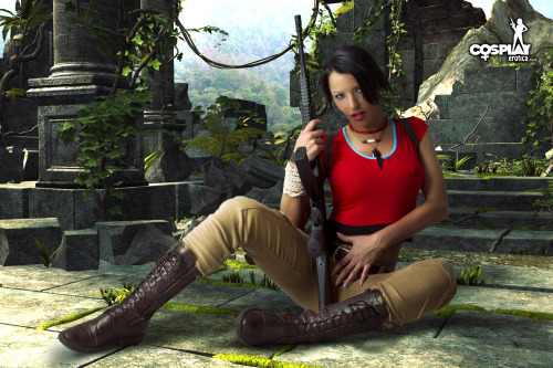 angelablanche:  cosplayerotica:  Uncharted 2 Chloe MeaLee Frazer (hee-hee). I just love Chloe, and I still think UC2 is the best from ther series (everyone seems to love UC3, but I don’t). Anyways, here is the nasty-parody version of Chloe. Also here