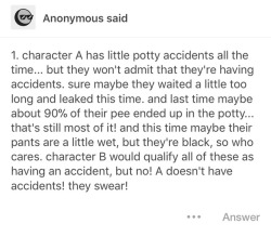 Ummm yes!! 💛 🤩 they are just so stubborn and too embarrassed admitting that they actually wet themself’s.. so all like nope not me! It was just a small leak that’s not an accident leaks are normal!!!   And B resist rolling their eyes but still