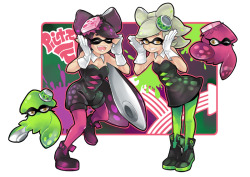 gomigomipomi:  This is actually my first time properly drawing them in their own Squid Sisters outfit, how dare me. Stay Freeeeeesh~~   &lt;3 &lt;3 &lt;3