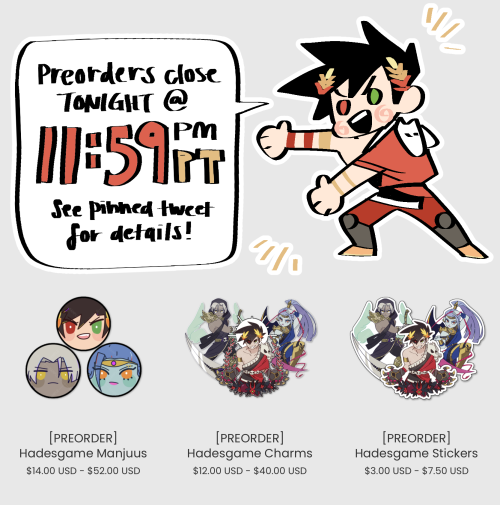 last day for preorders on my hades merch…! charms & manjuus all come w/ preorder bonuses 