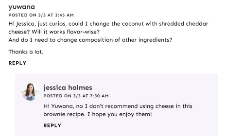 carry-on-my-wayward-butt:i am obsessed with the comments on recipe sites