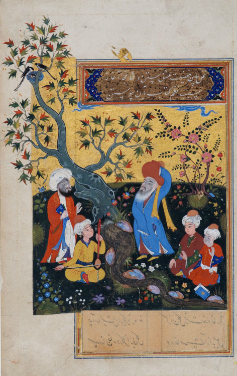 Mevlana Celalettin Rumi üç müridi önünde mest olduğu Rebab sesiyle Sema ayini icra ediyor. Sevâkıb-ı