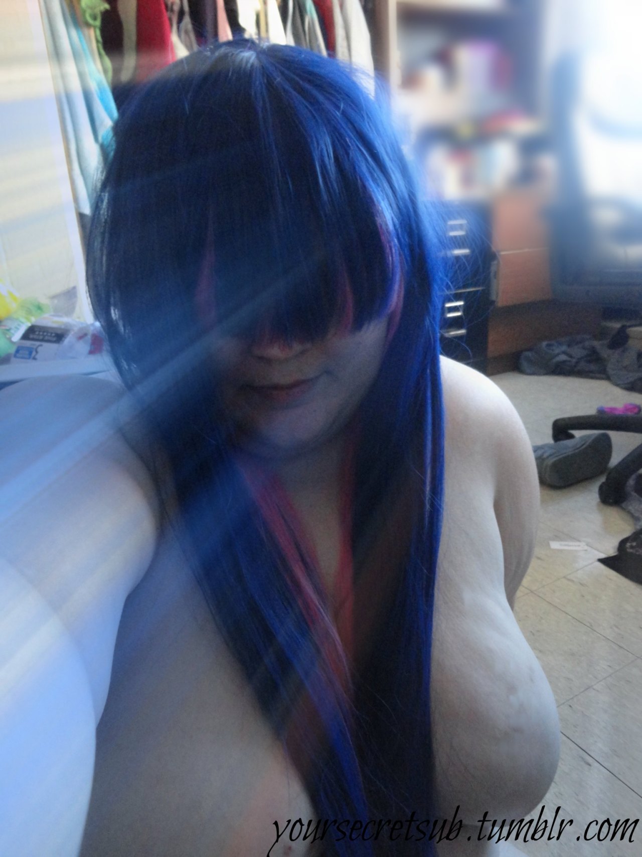 yoursecretsub:  My new wig.  It was so exciting to have long hair! (though I was