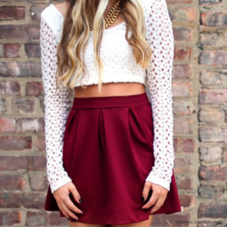romwe:  Retro Ruffle Red Skirt Check out