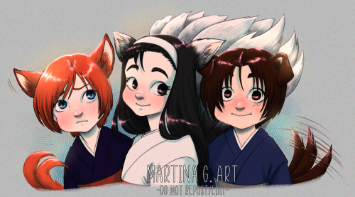 Put some color on my baby 3ST!Yokai❤️(Iori is a nekomata, Chizuru is a kitsune, and Kyo is an inugam