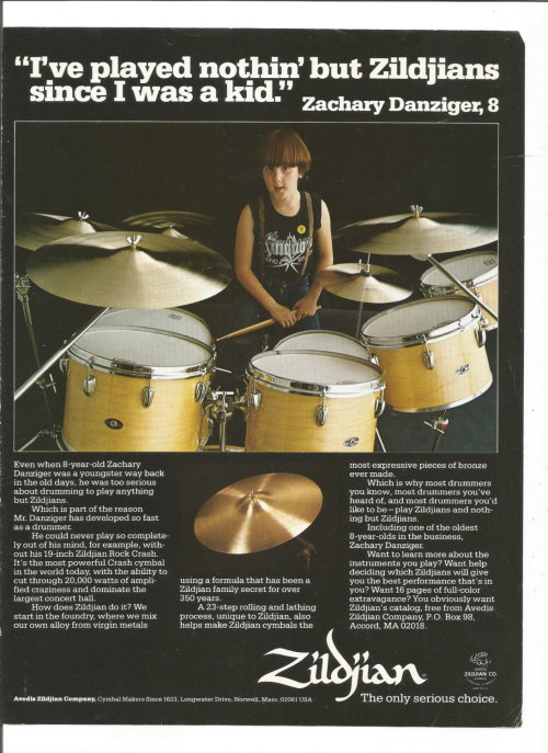 1979 Advertisement Zildjian Cymbals Zachary Danziger