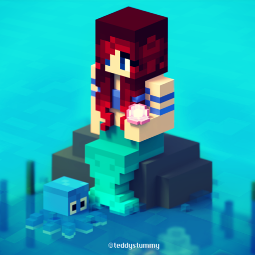 Voxel mermaid Minecraft stylised