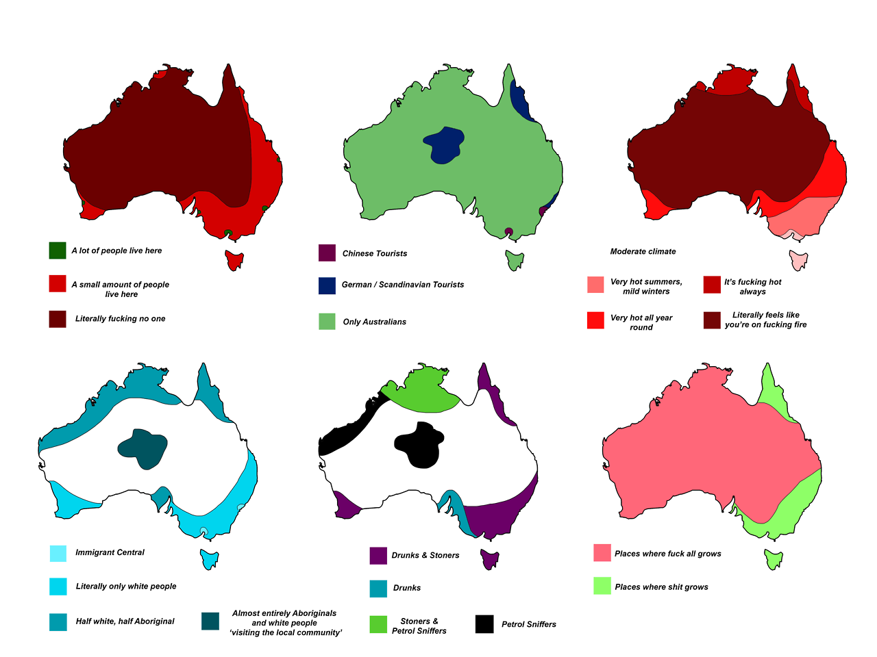 mapsontheweb:  Australia Split in 6 Ways. More stereotype maps &gt;&gt; 