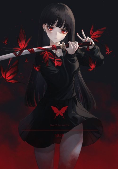 rarts:    Yandere girl with katana: Original anime character  [drawing by Neon (pixiv 31150749)]  