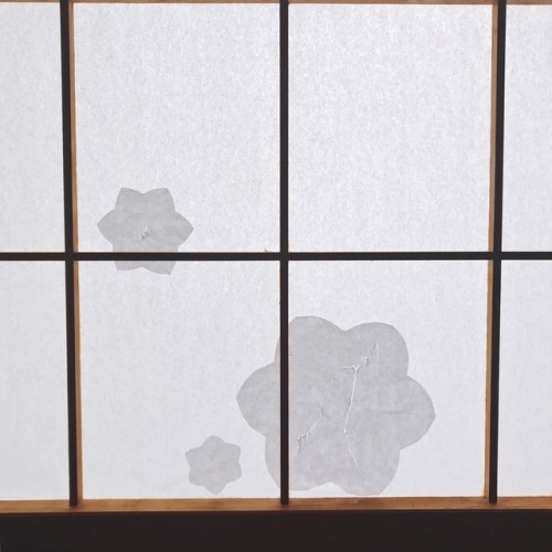 tokyogems:i loved these flower patches put over the rips in the sliding paper doors in our room of t