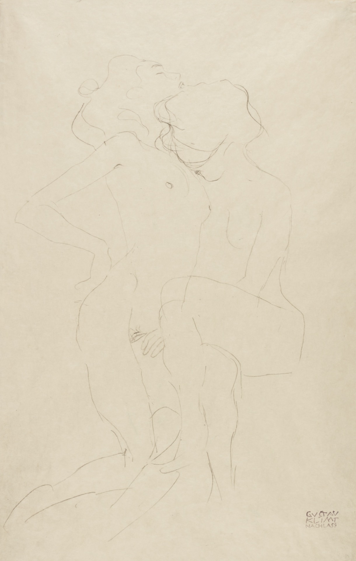 antronaut:  Gustav Klimt - Freundinnen (1913) pencil on paper55 x 35 cm 