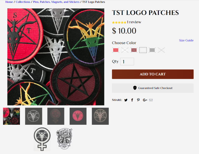 Screenshot of TST logo patches that includes a rainbow logo in the preview but it is not one of the six products offered