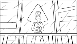 troffie:  Some of the drawings from When it Rains, this scene is one of my favorites that I’ve boarded for the show. I really enjoyed animating specific raindrops as they fell on Peridot, and drawing her open expression at the end.  