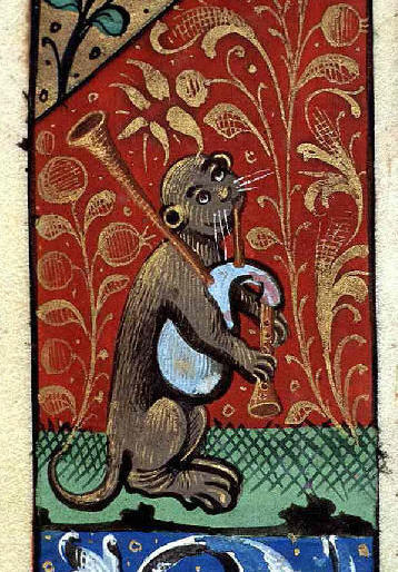 bagpiping cat [that’s an otter, not a cat]Book of Hours, Lyon, ca. 1505-1510.Lyon, Bibliothèqu
