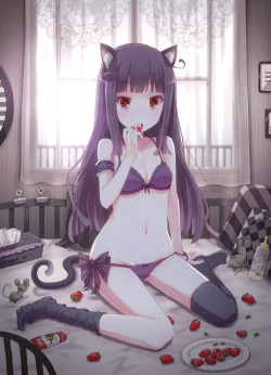 yatsuhashi:  animal ears bra cleavage cream nekomimi pantsu sankai tail thighhighs | yande.re