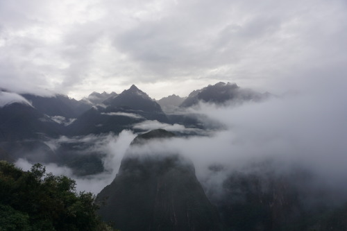 Day 5 of the Salkantay trekViews of clouds covering the mountains around Machu Picchu early in the m
