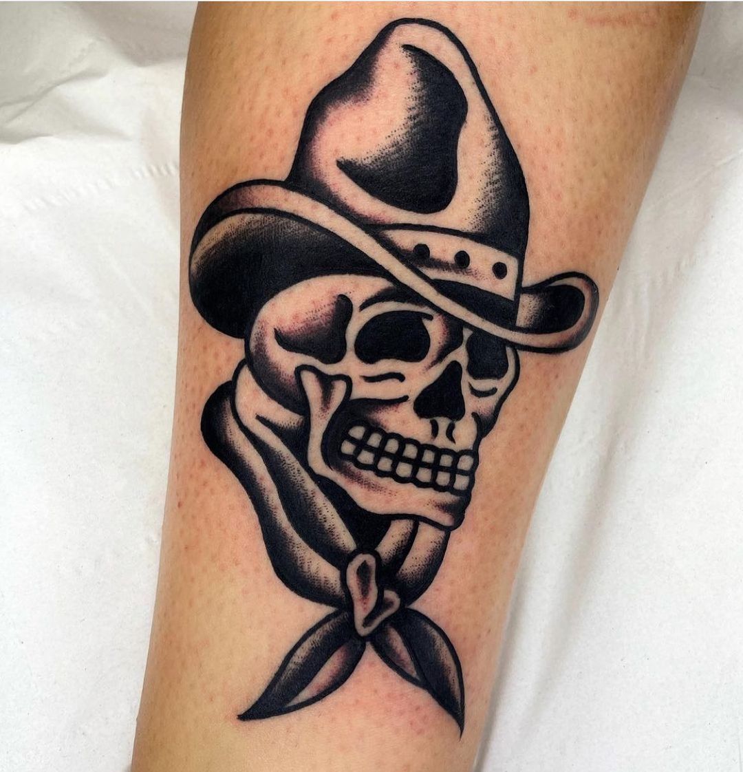Cowboy Skull American Traditional Tattoo Flash Print  Etsy