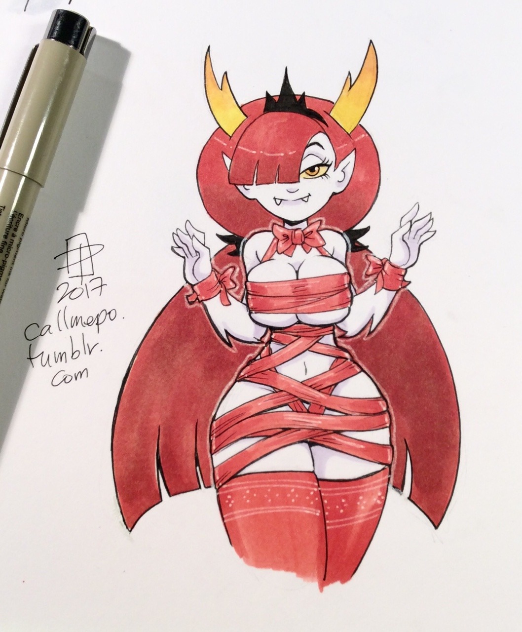callmepo: Tied with a pretty bow.  Holiday Hottie tiny doodle of Hekapoo.   [Come